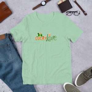 Lucky in Love mockup Front Flat Lifestyle Heather Prism Mint