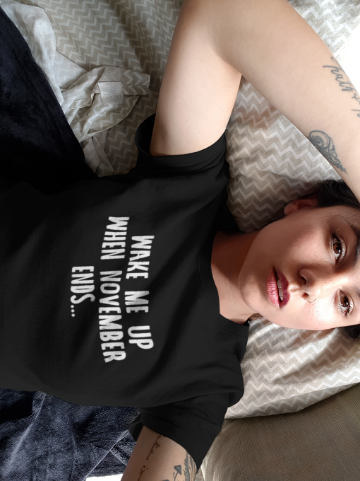 selfie mockup of a woman wearing a round neck tee on her bed a17011 1