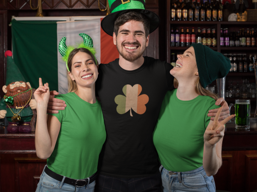 t shirt mockup of a fun group celebrating saint patrick s day at a bar 32133 1