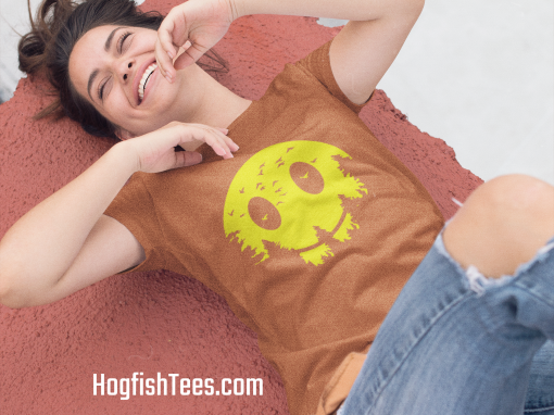 t shirt mockup of a woman laughing at the park a11524